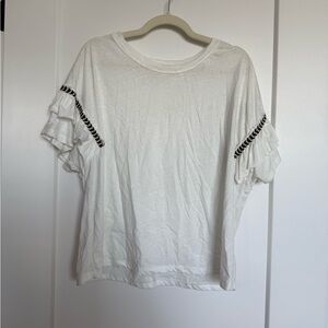 Women’s White Ruffle Sleeve Tee with Black Trim